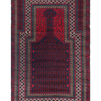 Baluch 3' 2" X 4' 9" Hand Knotted Wool Rug 3' 2" X 4' 9" (97 X 145) / Red / Wool