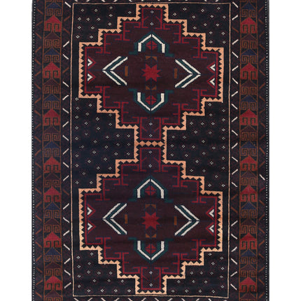 Baluch 3' 2" X 4' 9" Hand Knotted Wool Rug 3' 2" X 4' 9" (97 X 145) / Red / Wool