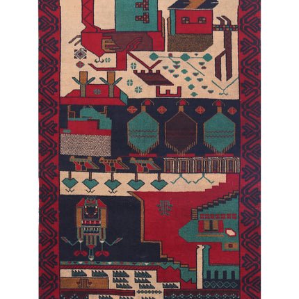 Baluch 2' 8" X 4' 4" Hand Knotted Wool Rug 2' 8" X 4' 4" (81 X 132) / Red / Wool