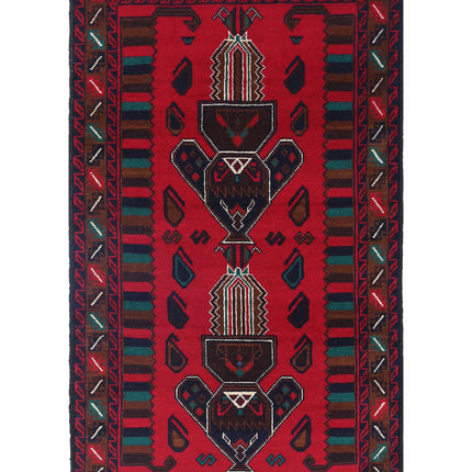 Baluch 2' 8" X 4' 6" Hand Knotted Wool Rug 2' 8" X 4' 6" (81 X 137) / Red / Wool