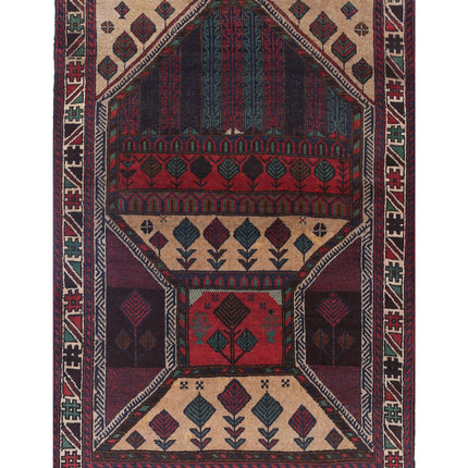 Baluch 2' 11" X 4' 6" Hand Knotted Wool Rug 2' 11" X 4' 6" (89 X 137) / Red / Wool