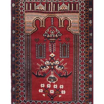 Baluch 3' 0" X 4' 5" Hand Knotted Wool Rug 3' 0" X 4' 5" (91 X 135) / Red / Wool