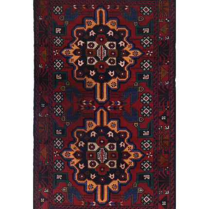 Baluch 2' 11" X 5' 0" Hand Knotted Wool Rug 2' 11" X 5' 0" (89 X 152) / Red / Wool