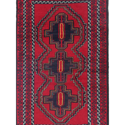 Baluch 2' 10" X 4' 6" Hand Knotted Wool Rug 2' 10" X 4' 6" (86 X 137) / Red / Wool