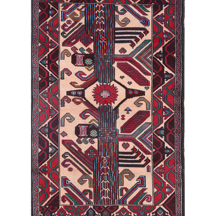 Baluch 3' 0" X 5' 0" Hand Knotted Wool Rug 3' 0" X 5' 0" (91 X 152) / Red / Wool
