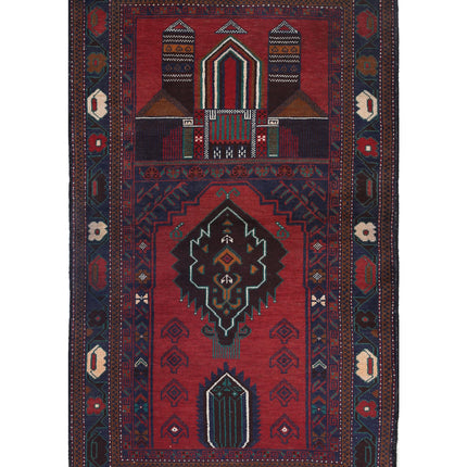 Baluch 2' 9" X 4' 8" Hand Knotted Wool Rug 2' 9" X 4' 8" (84 X 142) / Red / Wool