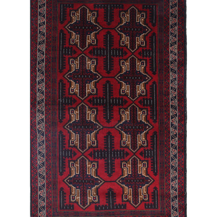 Baluch 2' 9" X 4' 5" Hand Knotted Wool Rug 2' 9" X 4' 5" (84 X 135) / Red / Wool