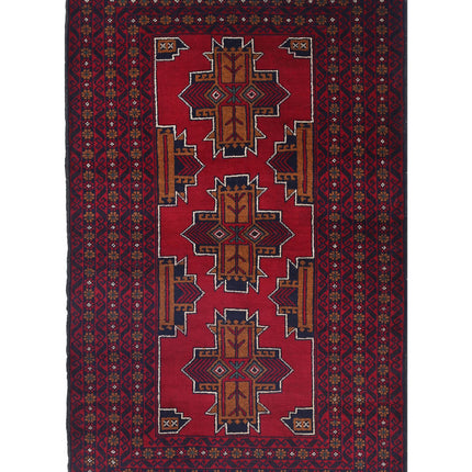 Baluch 2' 11" X 4' 10" Hand Knotted Wool Rug 2' 11" X 4' 10" (89 X 147) / Red / Wool