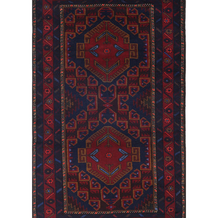 Baluch 2' 11" X 5' 0" Hand Knotted Wool Rug 2' 11" X 5' 0" (89 X 152) / Red / Wool