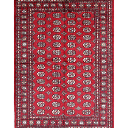Bokhara 6' 2" X 9' 2" Hand Knotted Wool Rug 6' 2" X 9' 2" (188 X 280) / Red / Wool