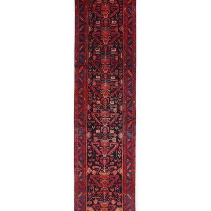 Hamadan 3' 8" X 15' 1" Hand Knotted Wool Rug 3' 8" X 15' 1" (112 X 460) / Black / Wool