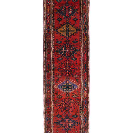 Hamadan 3' 7" X 11' 9" Hand Knotted Wool Rug 3' 7" X 11' 9" (109 X 358) / Red / Wool