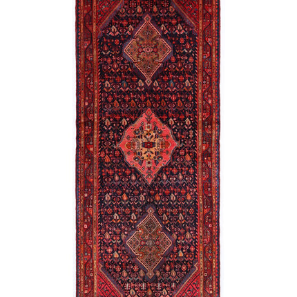 Hamadan 4' 3" X 10' 1" Hand Knotted Wool Rug 4' 3" X 10' 1" (130 X 307) / Black / Wool