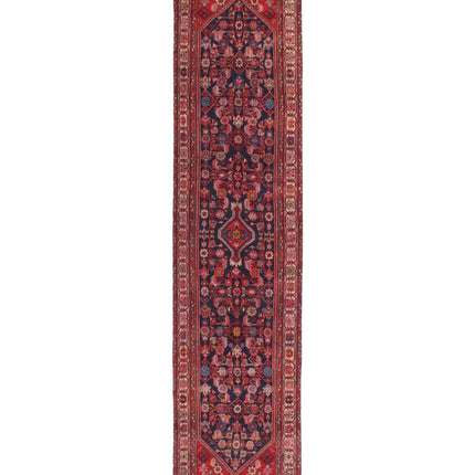 Hamadan 3' 7" X 15' 11" Hand Knotted Wool Rug 3' 7" X 15' 11" (109 X 485) / Blue / Wool