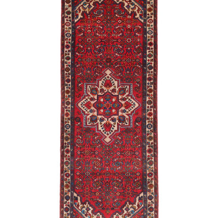 Hamadan 3' 7" X 10' 1" Hand Knotted Wool Rug 3' 7" X 10' 1" (109 X 307) / Red / Wool