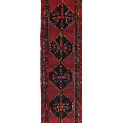 Hamadan 3' 7" X 12' 6" Hand Knotted Wool Rug 3' 7" X 12' 6" (109 X 381) / Red / Wool