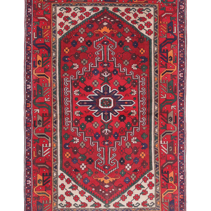Hamadan 4' 0" X 6' 0" Hand Knotted Wool Rug 4' 0" X 6' 0" (122 X 183) / Red / Wool