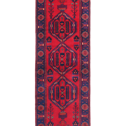 Hamadan 3' 6" X 9' 8" Hand Knotted Wool Rug 3' 6" X 9' 8" (107 X 295) / Red / Wool