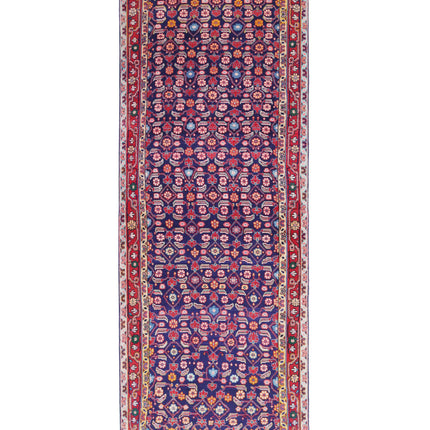 Hamadan 3' 4" X 9' 9" Hand Knotted Wool Rug 3' 4" X 9' 9" (101 X 297) / Blue / Wool