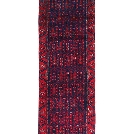 Hamadan 3' 4" X 10' 0" Hand Knotted Wool Rug 3' 4" X 10' 0" (101 X 305) / Blue / Wool