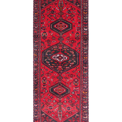 Hamadan 3' 7" X 9' 10" Hand Knotted Wool Rug 3' 7" X 9' 10" (109 X 300) / Red / Wool