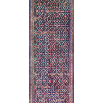 Hamadan 3' 8" X 10' 4" Hand Knotted Wool Rug 3' 8" X 10' 4" (112 X 315) / Blue / Wool
