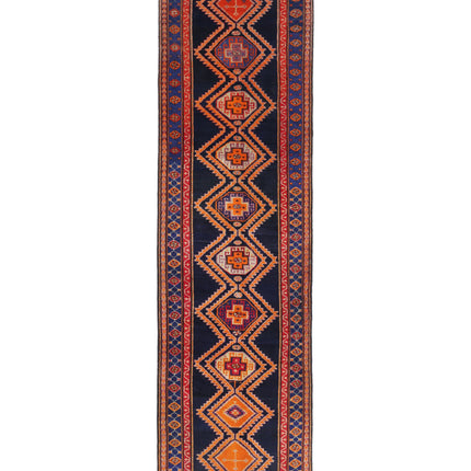 Hamadan 4' 2" X 16' 0" Hand Knotted Wool Rug 4' 2" X 16' 0" (127 X 488) / Blue / Wool