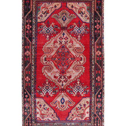 Hamadan 4' 7" X 8' 9" Hand Knotted Wool Rug 4' 7" X 8' 9" (140 X 267) / Red / Wool