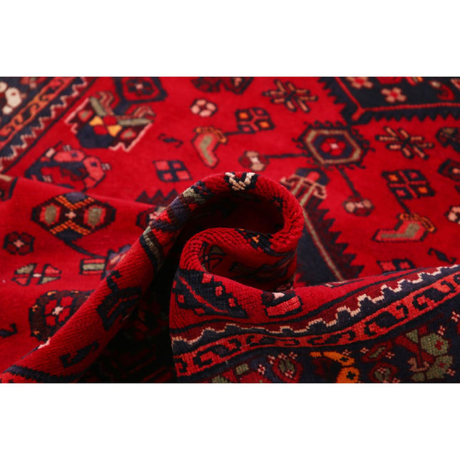 Hamadan 3' 7" X 10' 5" Hand Knotted Wool Rug 3' 7" X 10' 5" (109 X 318) / Red / Black