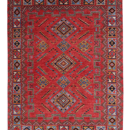 Humna 6' 6" X 8' 7" Hand Knotted Wool Rug 6' 6" X 8' 7" (198 X 262) / Red / Wool