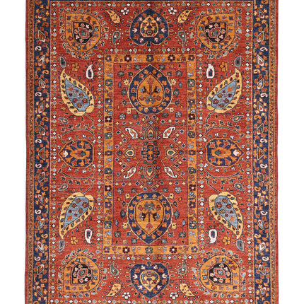 Humna 5' 6" X 7' 10" Hand Knotted Wool Rug 5' 6" X 7' 10" (168 X 239) / Rust / Wool