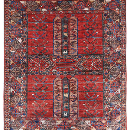 Humna 5' 5" X 6' 8" Hand Knotted Wool Rug 5' 5" X 6' 8" (165 X 203) / Red / Wool
