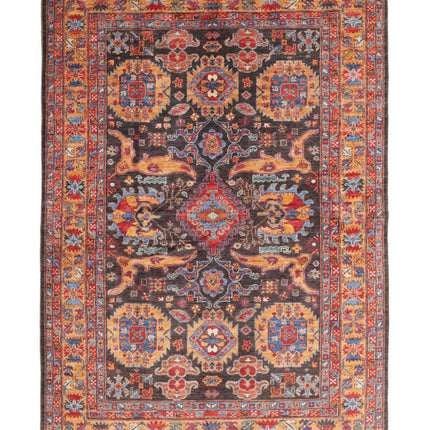 Humna 6' 0" X 8' 10" Hand Knotted Wool Rug 6' 0" X 8' 10" (183 X 269) / Charcoal / Wool