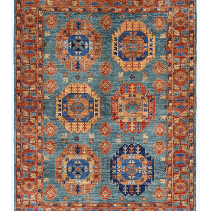 Humna 4' 10" X 6' 6" Hand Knotted Wool Rug 4' 10" X 6' 6" (147 X 198) / Teal / Wool