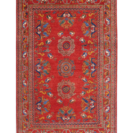 Humna 6' 1" X 9' 7" Hand Knotted Wool Rug 6' 1" X 9' 7" (185 X 292) / Red / Wool