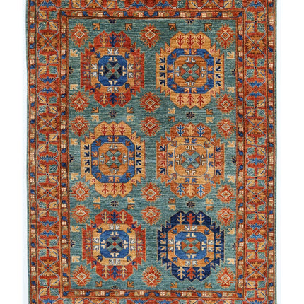 Humna 4' 9" X 6' 6" Hand Knotted Wool Rug 4' 9" X 6' 6" (145 X 198) / Teal / Wool