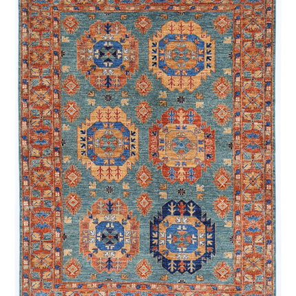 Humna 5' 0" X 6' 7" Hand Knotted Wool Rug 5' 0" X 6' 7" (152 X 201) / Teal / Wool