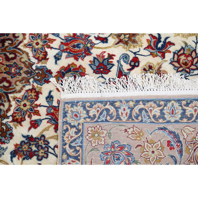 Isfahan 3' 7" X 5' 5" Hand Knotted Silk Rug 3' 7" X 5' 5" (109 X 165) / Ivory / Brown