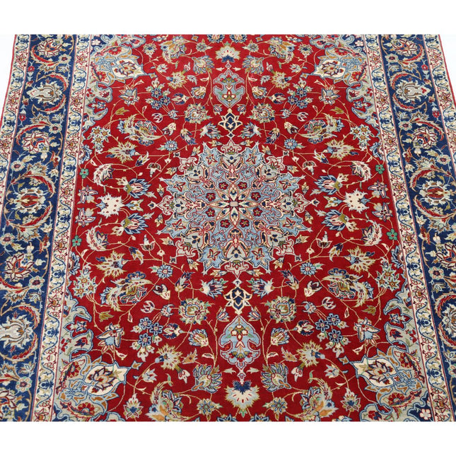 Isfahan 3' 7" X 5' 3" Hand Knotted Silk Rug 3' 7" X 5' 3" (109 X 160) / Red / Blue