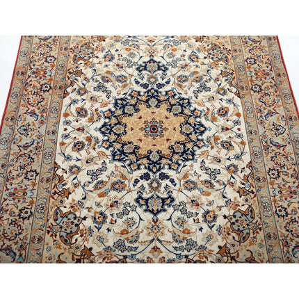 Isfahan 3' 7" X 5' 0" Hand Knotted Silk Rug 3' 7" X 5' 0" (109 X 152) / Ivory / Grey