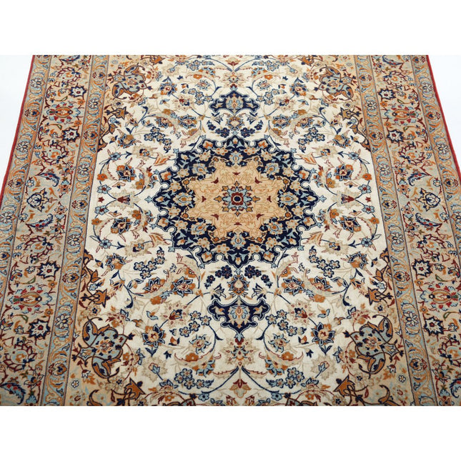 Isfahan 3' 7" X 5' 0" Hand Knotted Silk Rug 3' 7" X 5' 0" (109 X 152) / Ivory / Grey