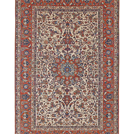 Isfahan 7' 8" X 11' 9" Hand Knotted Wool Rug 7' 8" X 11' 9" (234 X 358) / Ivory / Wool
