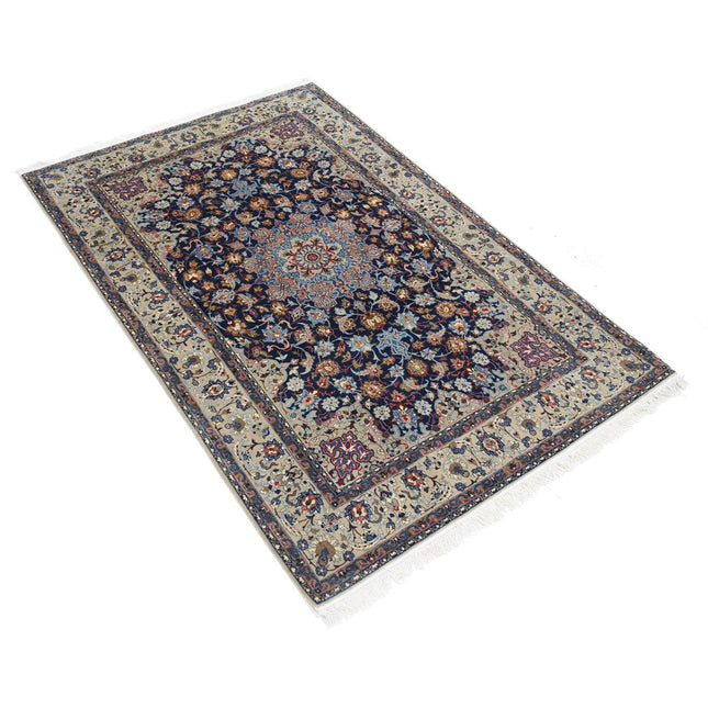 Isfahan 3' 6" X 5' 4" Hand Knotted Wool Rug 3' 6" X 5' 4" (107 X 163) / Blue / Grey