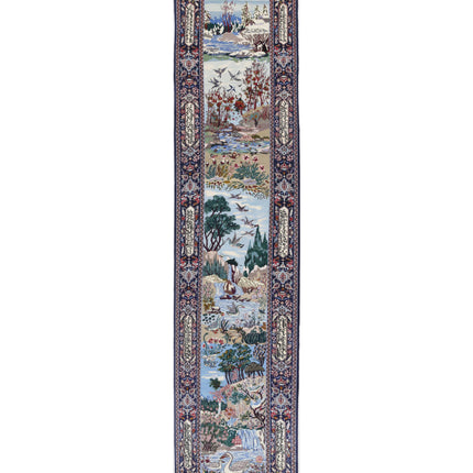 Isfahan 2' 5" X 11' 3" Hand Knotted Wool & Silk Rug 2' 5" X 11' 3" (74 X 343) / Blue / Wool & Silk