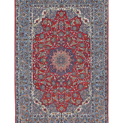 Isfahan 3' 6" X 5' 5" Hand Knotted Wool & Silk Rug 3' 6" X 5' 5" (107 X 165) / Red / Wool & Silk