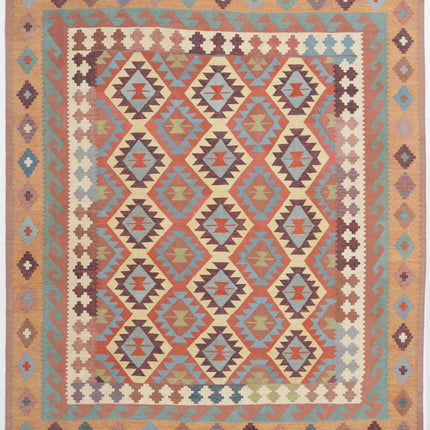 Kafkas Kilim 8' 3" X 9' 9" Hand Woven Wool Kilim 8' 3" X 9' 9" (251 X 297) / Blue / Wool