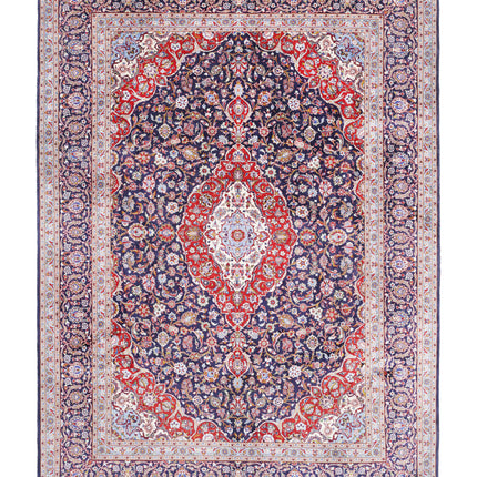 Kashan 9' 9" X 13' 8" Hand Knotted Wool Rug 9' 9" X 13' 8" (297 X 417) / Blue / Wool