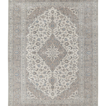 Kashan 9' 7" X 13' 1" Hand Knotted Wool Rug 9' 7" X 13' 1" (292 X 399) / Ivory / Wool