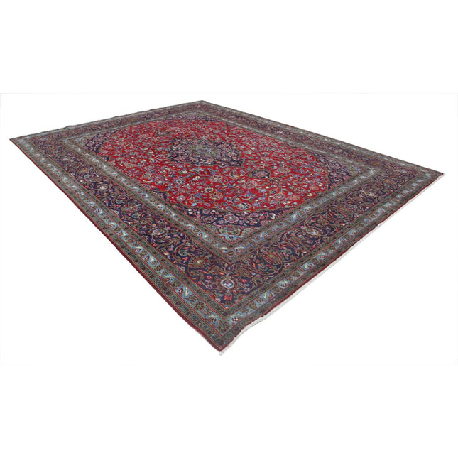 Kashan 9' 5" X 12' 4" Hand Knotted Wool Rug 9' 5" X 12' 4" (287 X 376) / Red / Blue
