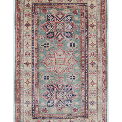 Kazak 3' 9" X 5' 8" Hand Knotted Wool Rug 3' 9" X 5' 8" (114 X 173) / Green / Wool